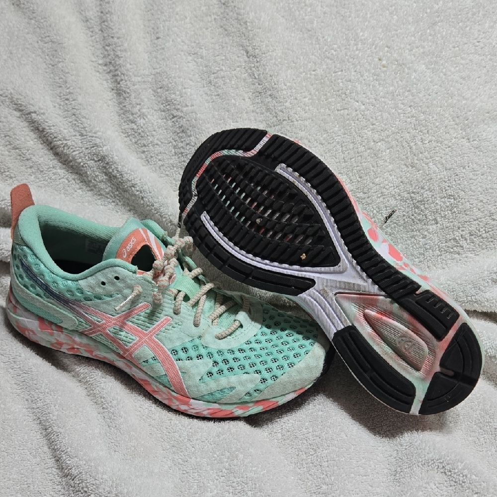 Asics Green and Pink Athletic Shoes with Cushioned Midsole